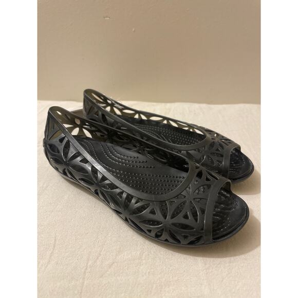 Crocs Womens Size 4 Isabella Jelly II Flat Ballet Peep-Toe Black Sandal Shoe NEW - Picture 1 of 6